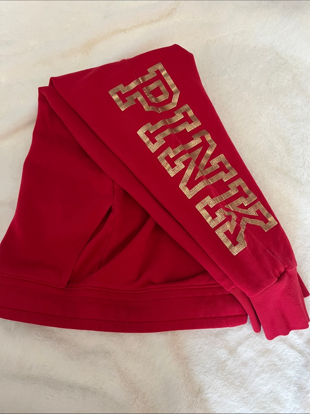 PINK Victoria's Secret Red Kids Sweatpants with Gold Side Logo - Picture 3 of 5